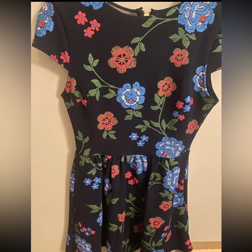 Floral Navy Dress with Blue and Red Accents
